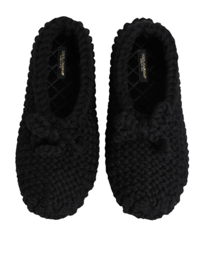 Dolce & Gabbana Black Wool Knit Slip On Ballerina Flats