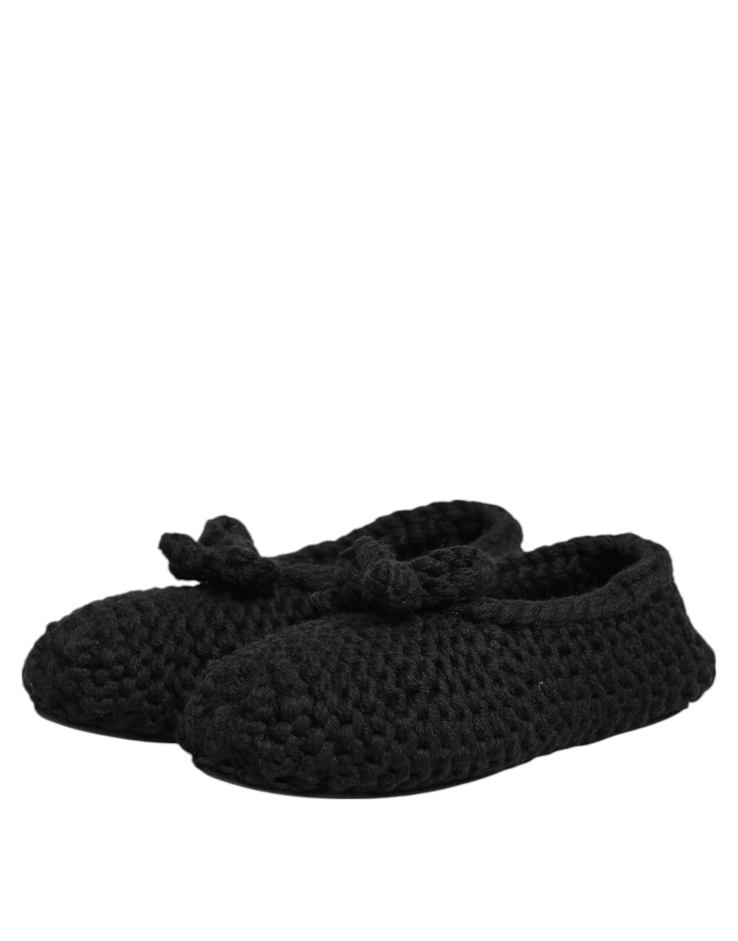 Dolce & Gabbana Black Wool Knit Slip On Ballerina Flats