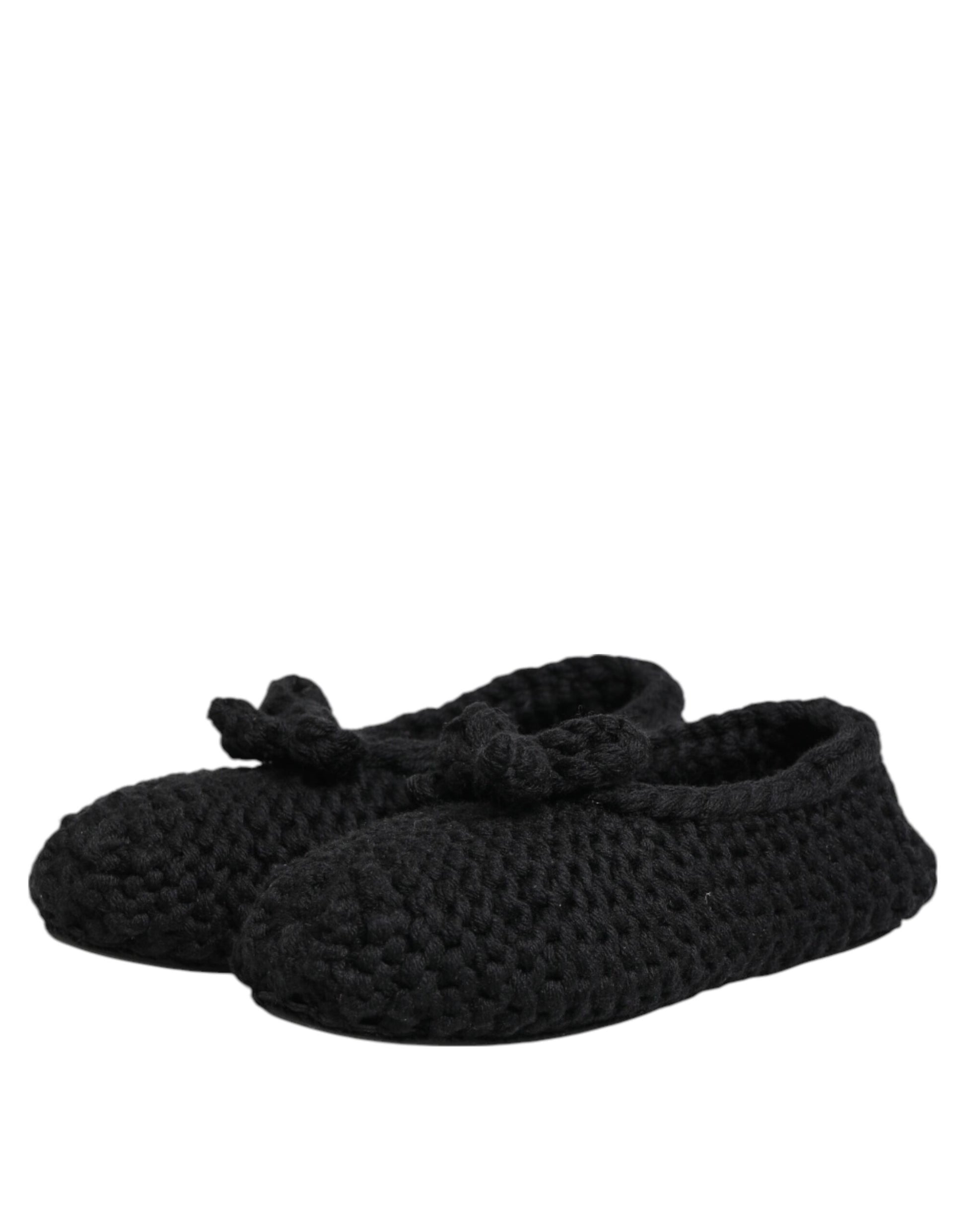 Dolce & Gabbana Black Wool Knit Slip On Ballerina Flats