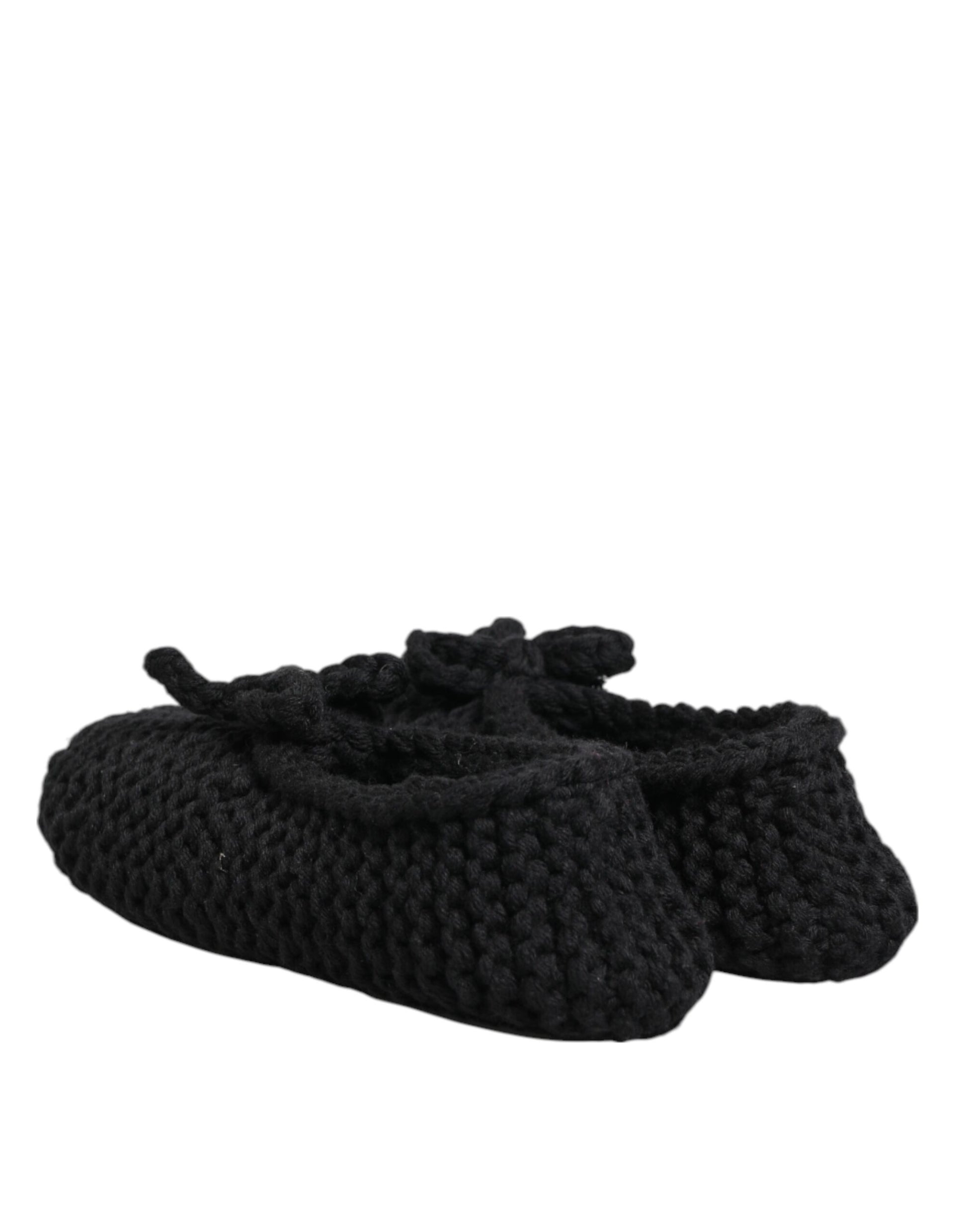 Dolce & Gabbana Black Wool Knit Slip On Ballerina Flats