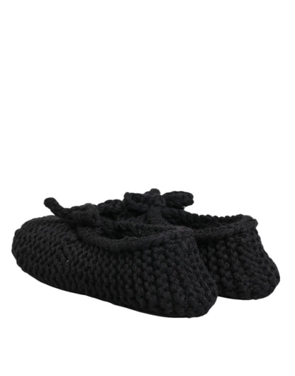 Dolce & Gabbana Black Wool Knit Slip On Ballerina Flats