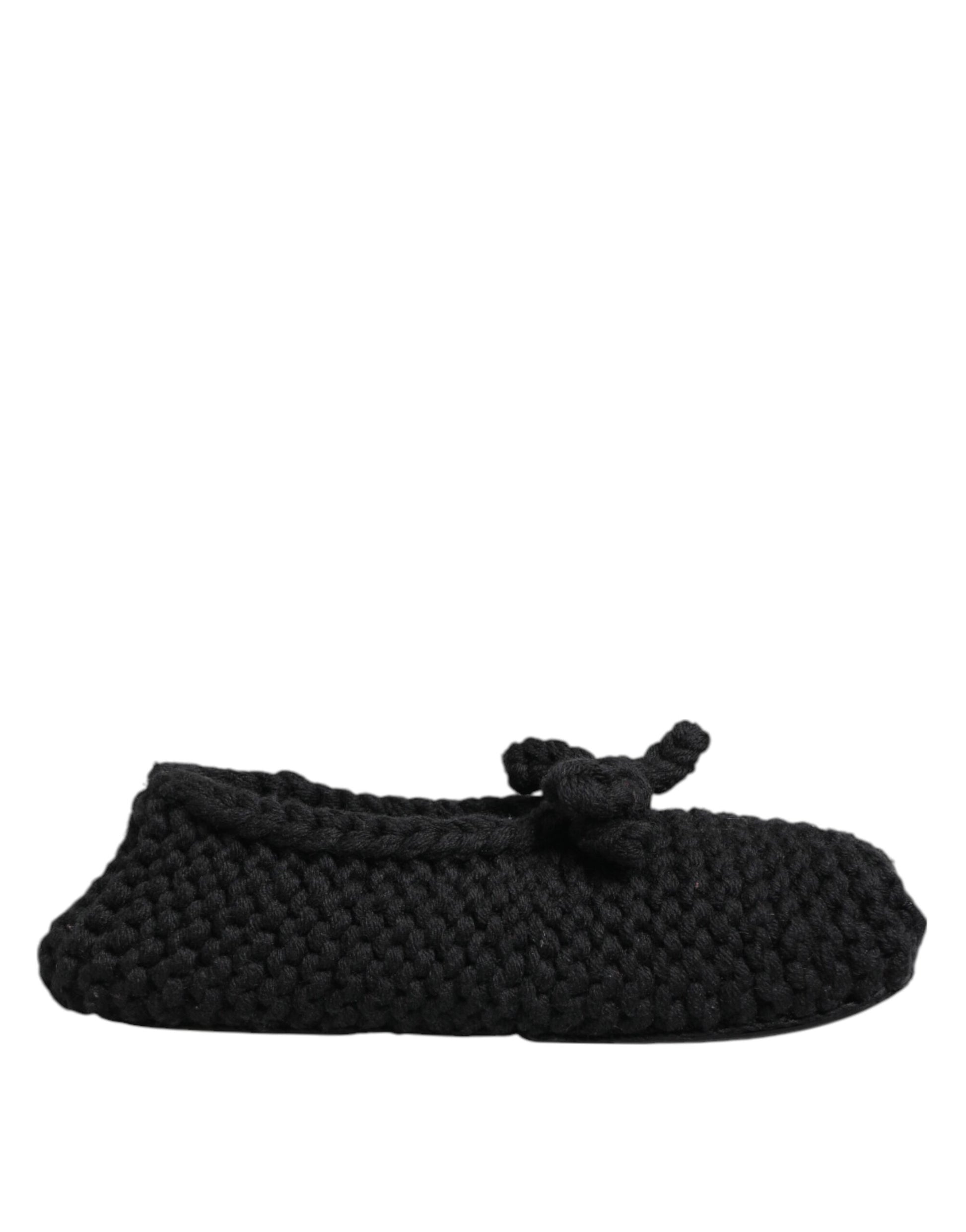 Dolce & Gabbana Black Wool Knit Slip On Ballerina Flats