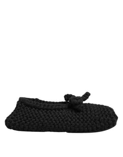 Dolce & Gabbana Black Wool Knit Slip On Ballerina Flats
