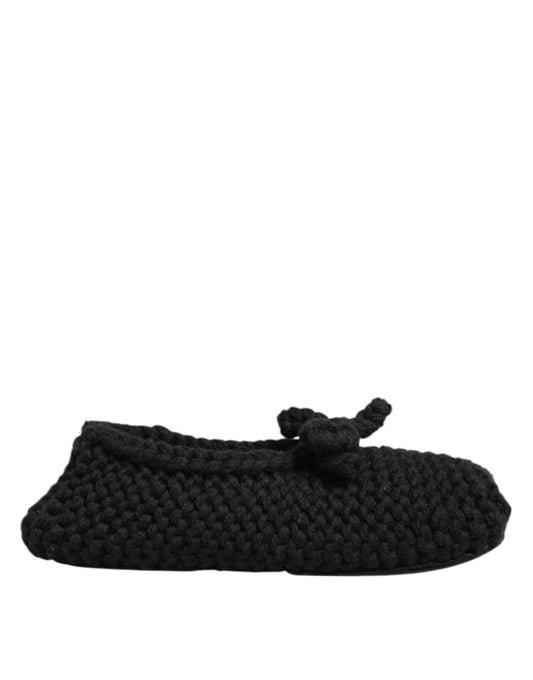 Dolce & Gabbana Black Wool Knit Slip On Ballerina Flats