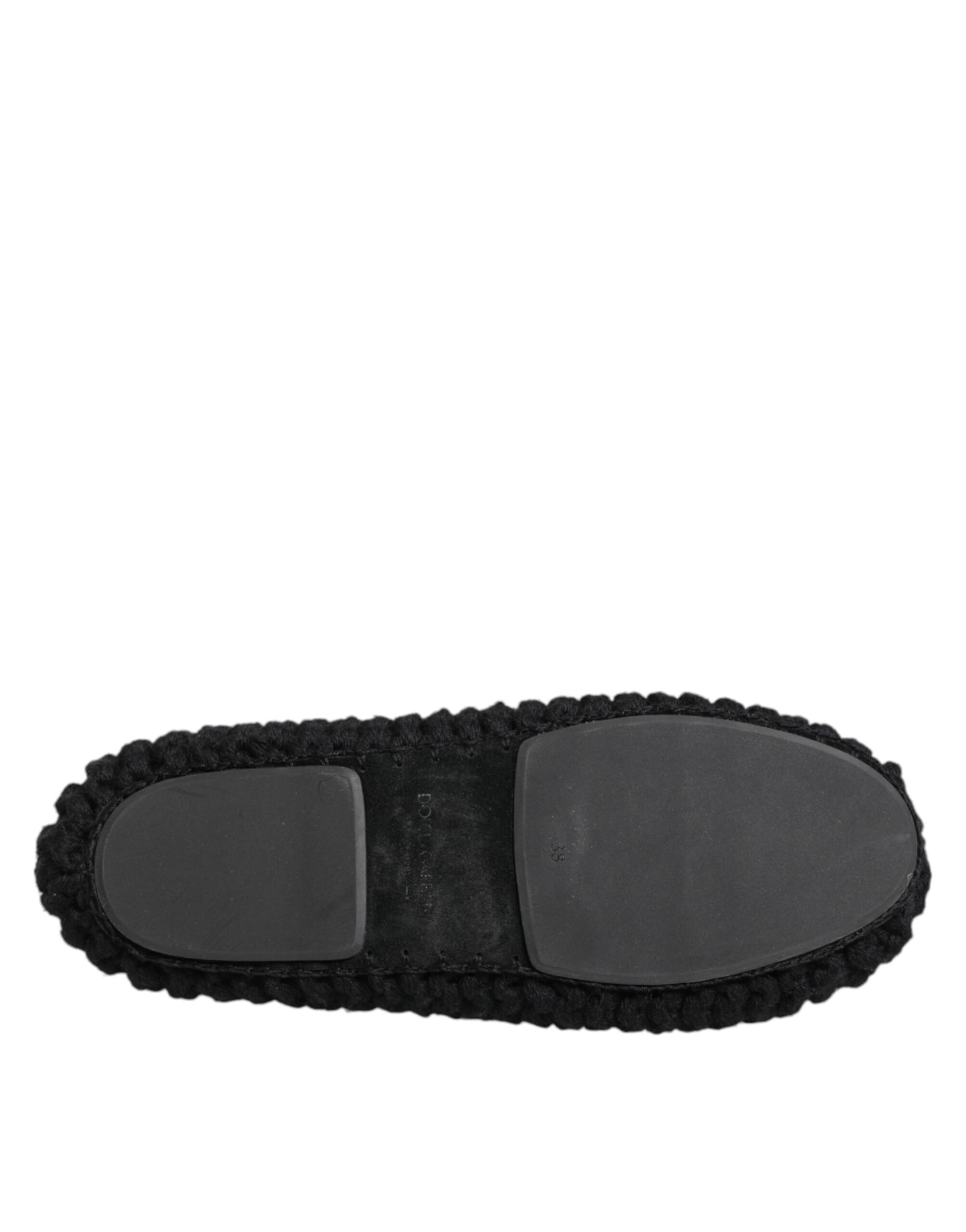 Dolce & Gabbana Black Wool Knit Slip On Ballerina Flats
