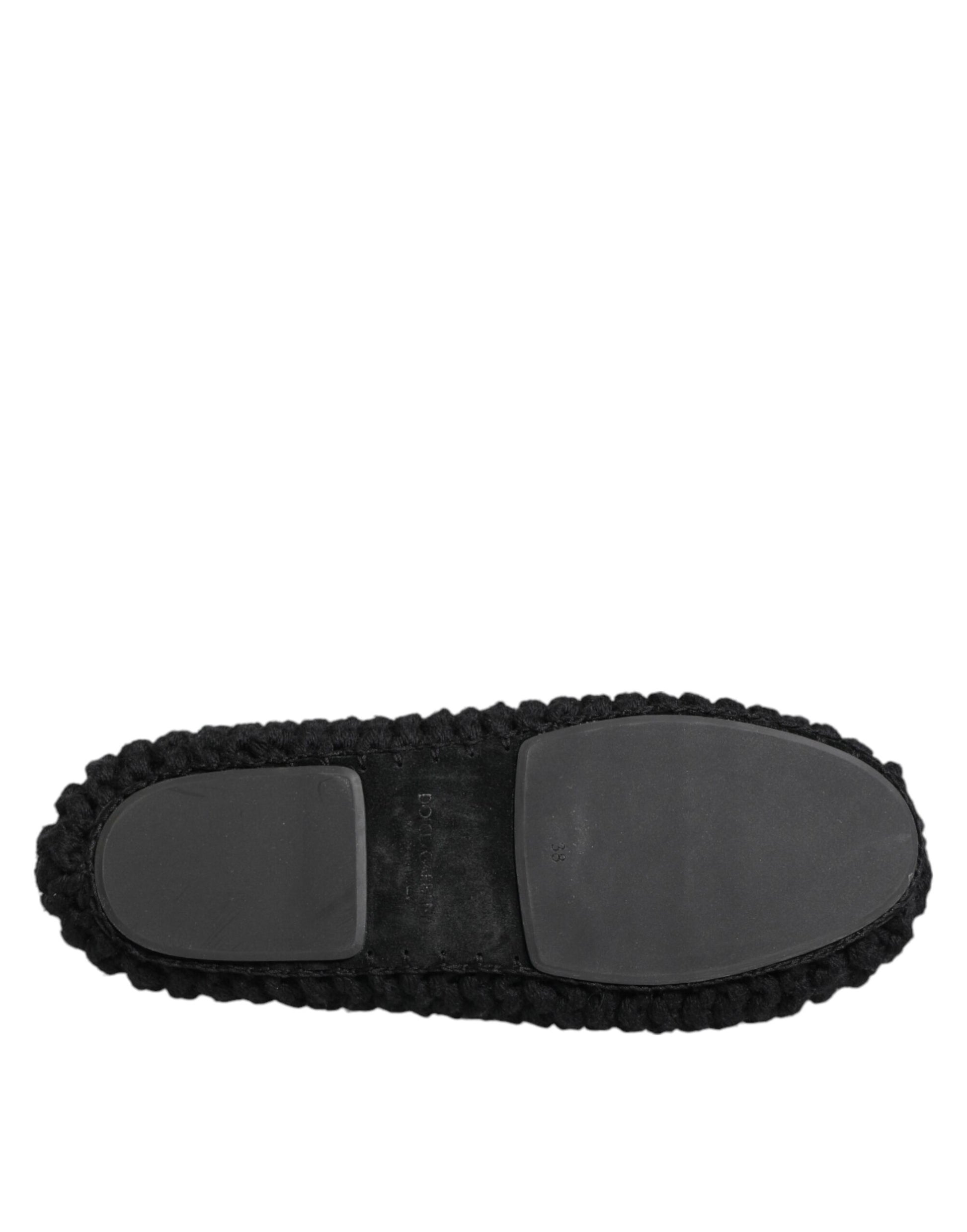 Dolce & Gabbana Black Wool Knit Slip On Ballerina Flats