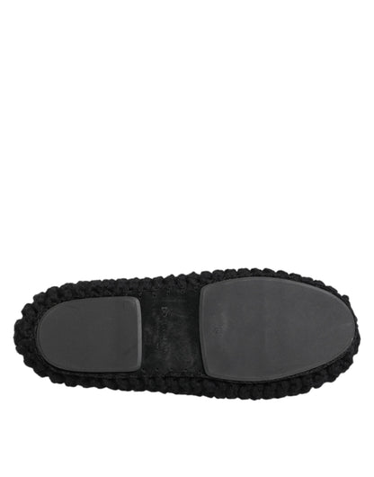 Dolce & Gabbana Black Wool Knit Slip On Ballerina Flats