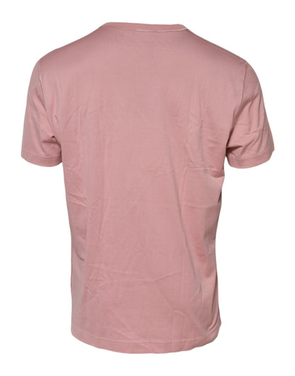 Dolce & Gabbana Pink Logo Plaque Cotton Crew Neck T-shirt