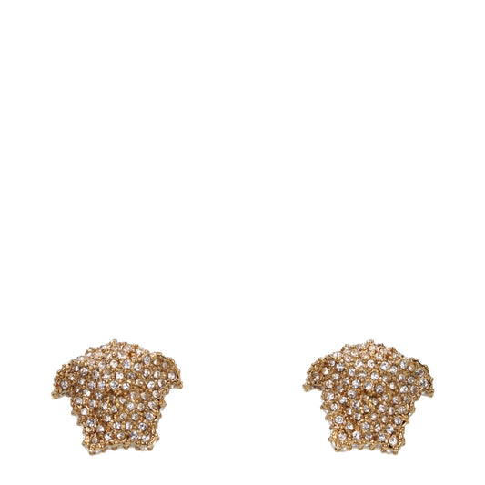 Versace Gold Brass Earrings with Rhinestone Detail