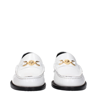 Versace White Leather Slip-On Loafers: Bold Luxury Footwear