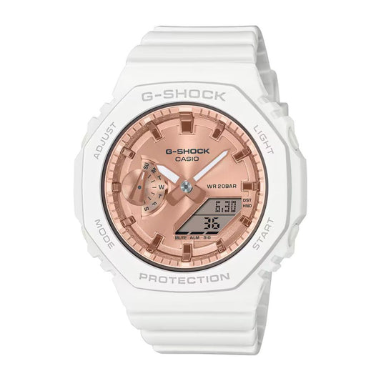 Casio White Resin Watch with Pink Dial