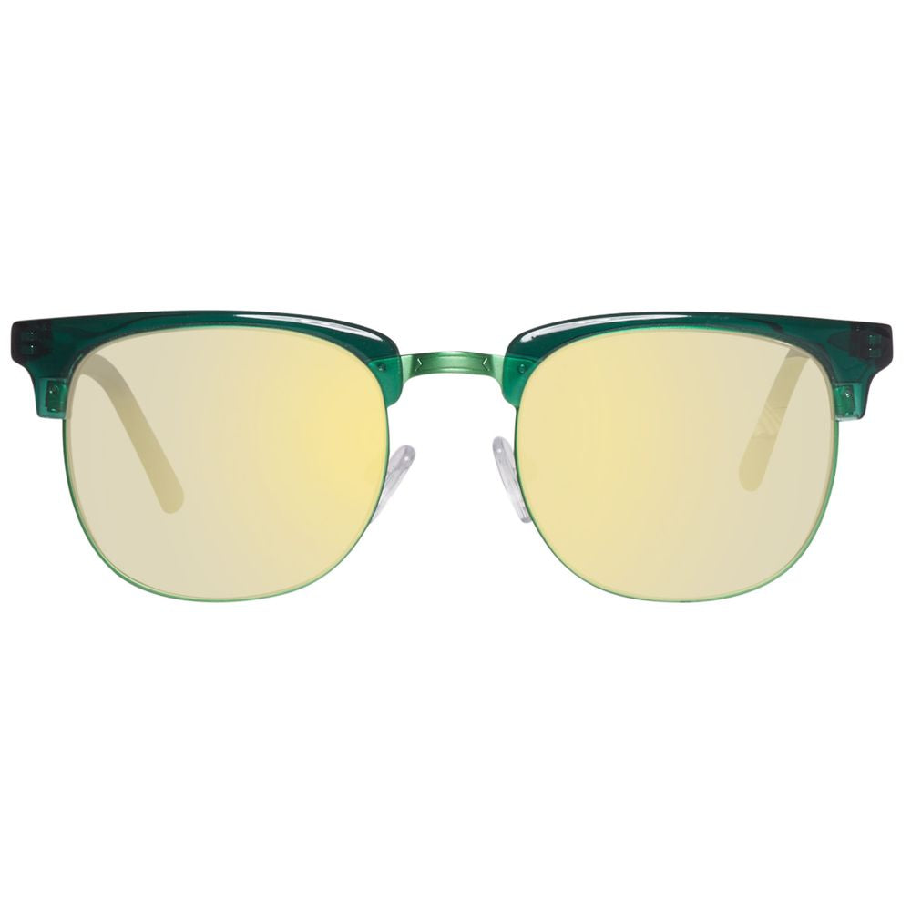 Benetton Unisex Sunglasses – Green Acetate Frame with Mirrored Lenses