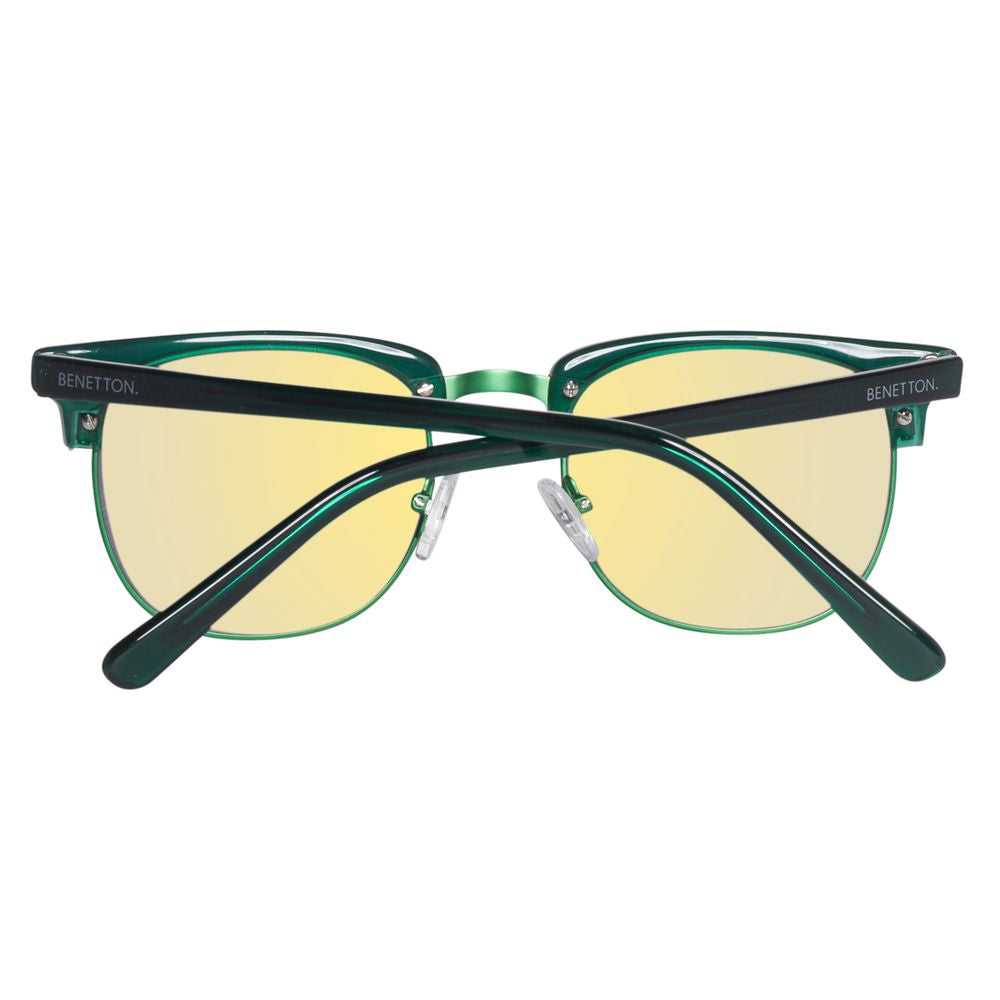 Benetton Unisex Sunglasses – Green Acetate Frame with Mirrored Lenses