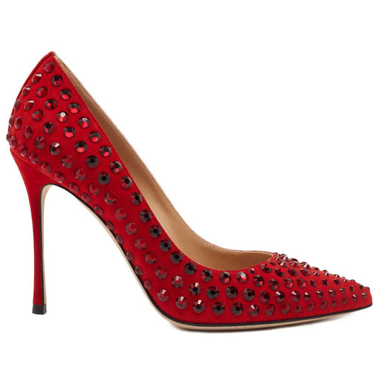 Sergio Rossi Red Calfskin Pump with Rhinestones