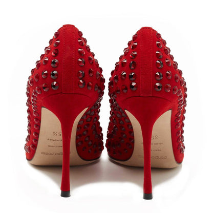 Sergio Rossi Red Calfskin Pump with Rhinestones