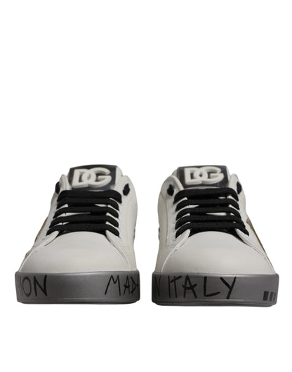 Dolce & Gabbana White Crystal Logo Portofino Sneakers Shoes