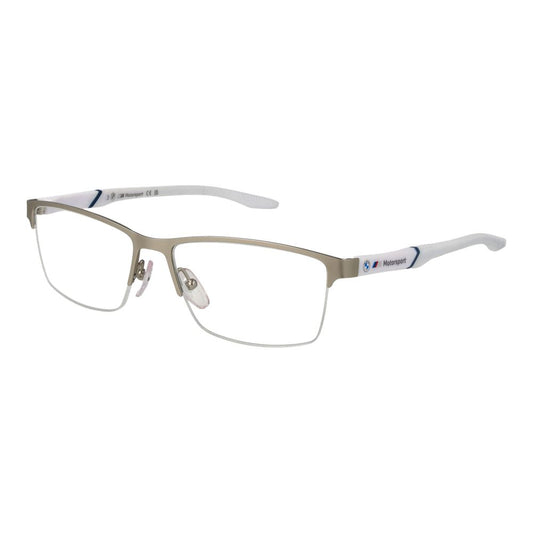 BMW Motorsport Silver Men’s Optical Frames – Half-Rim Design
