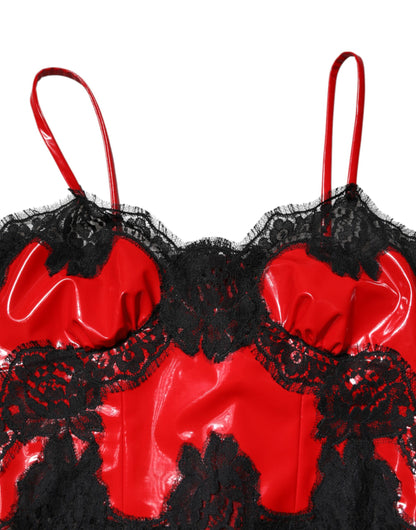 Dolce & Gabbana Red Black Lace Trim Sleeveless Tank Top