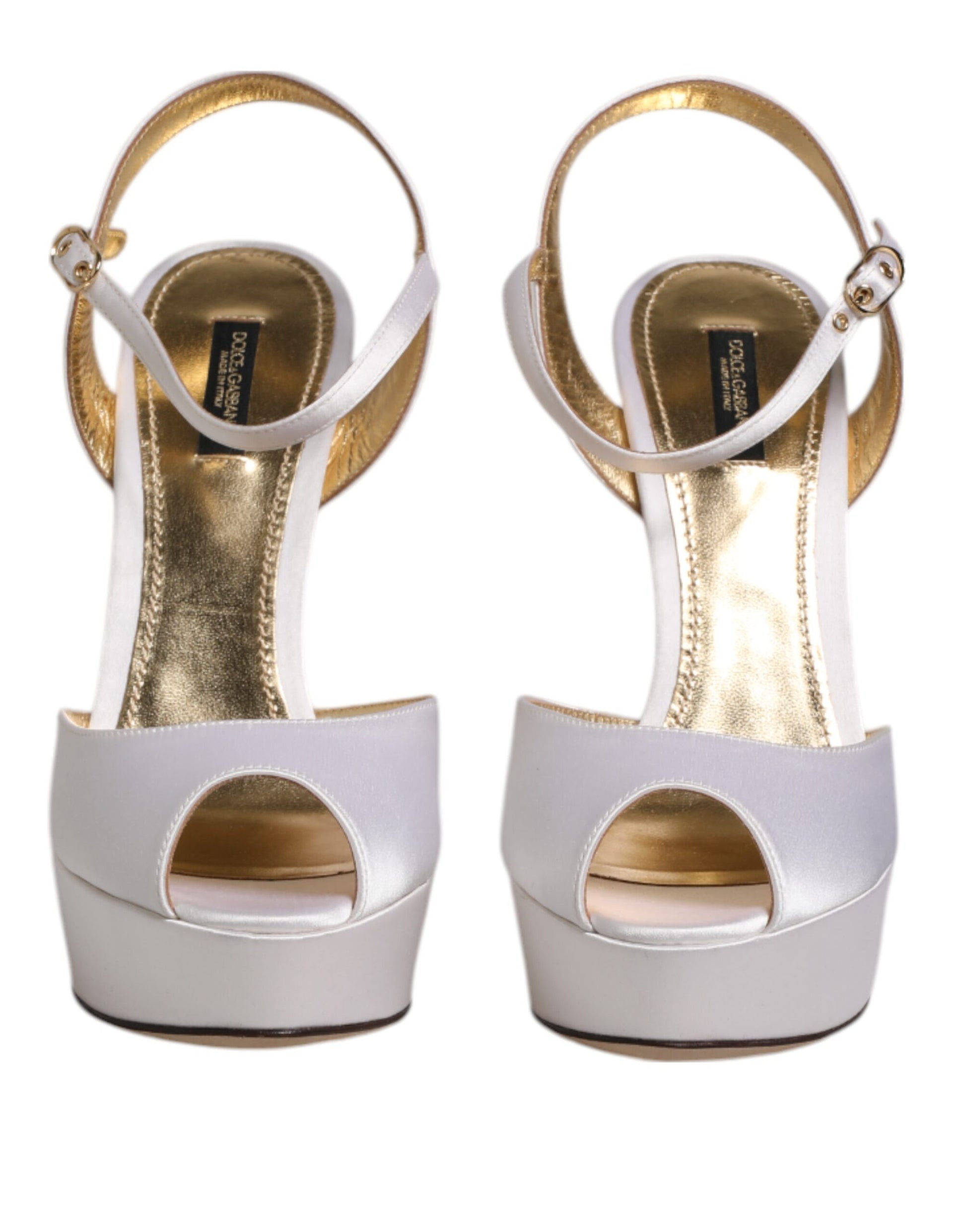 Dolce & Gabbana White Satin Platform Heels Sandals