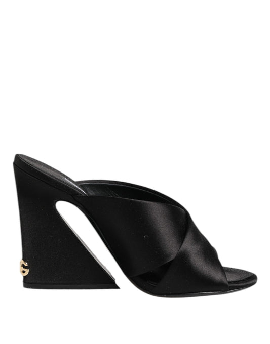 Dolce & Gabbana Black Logo KEIRA Satin Slides Sandals