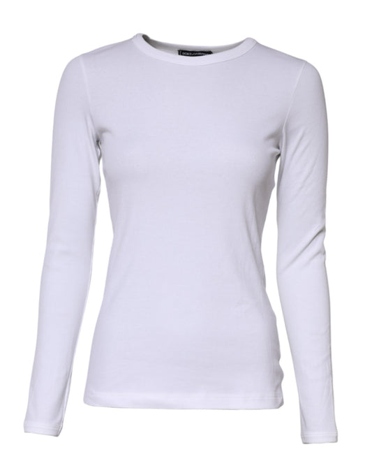 Dolce & Gabbana White Cotton Knit Long Sleeves T-shirt