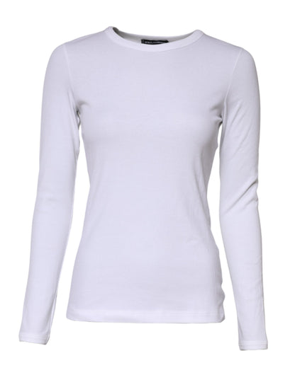 Dolce & Gabbana White Cotton Knit Long Sleeves T-shirt