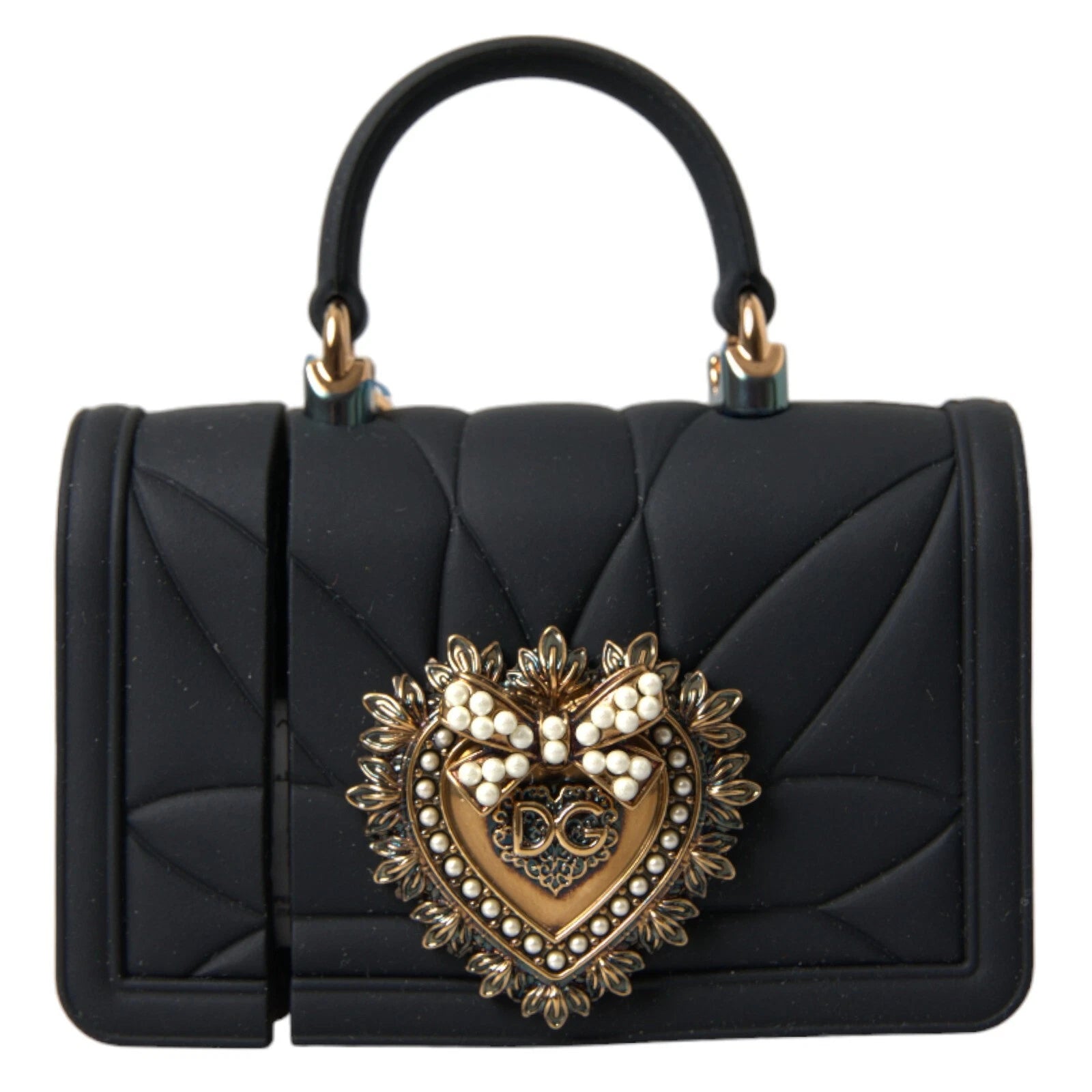 Dolce & Gabbana Black Silicone Devotion Heart Cover Hand Bag for AirPods