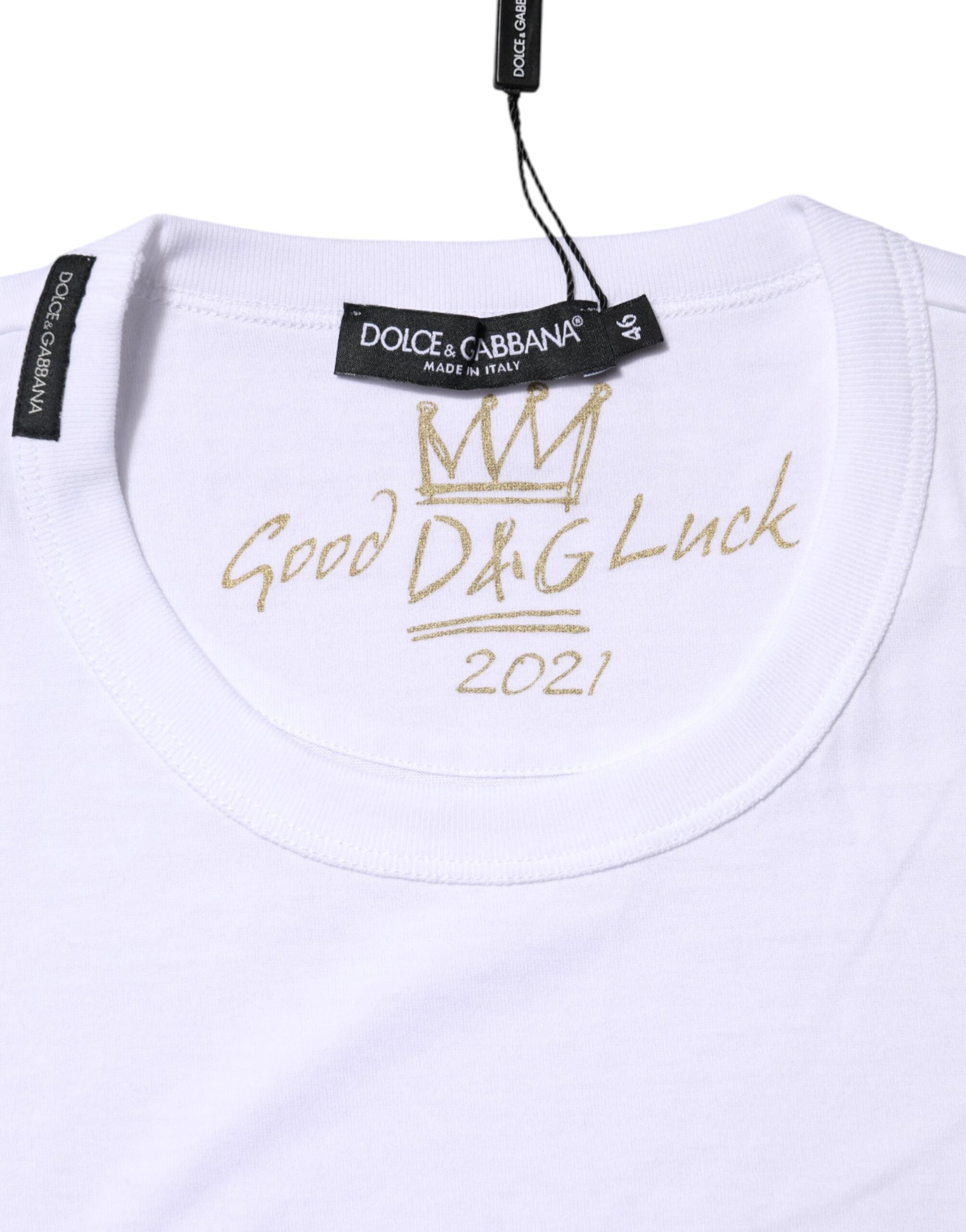 Dolce & Gabbana White Cotton Goodluck 2022 Crew Neck T-Shirt