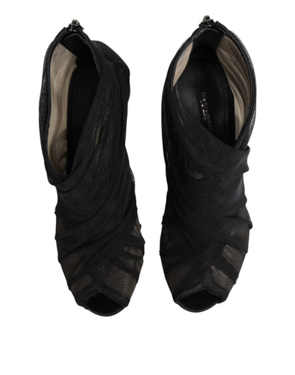 Dolce & Gabbana Black Mesh Stiletto Heels Ankle Boots