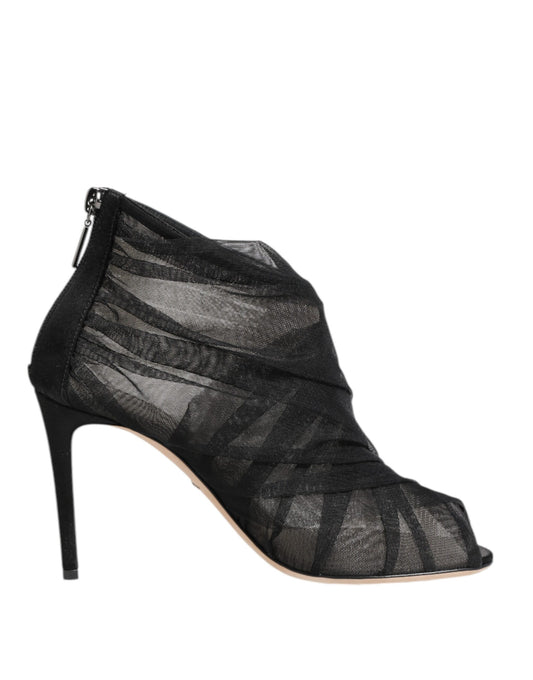 Dolce & Gabbana Black Mesh Stiletto Heels Ankle Boots