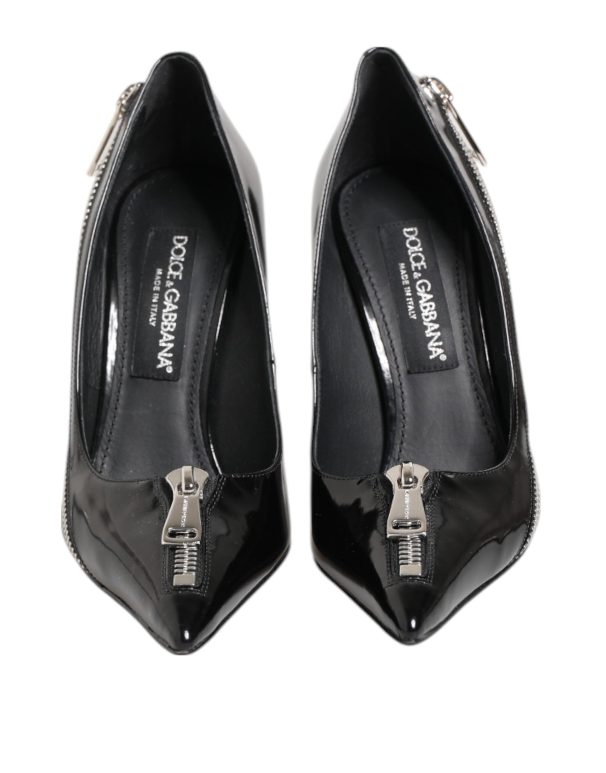Dolce & Gabbana Black Patent Leather Zipper Heels Pumps