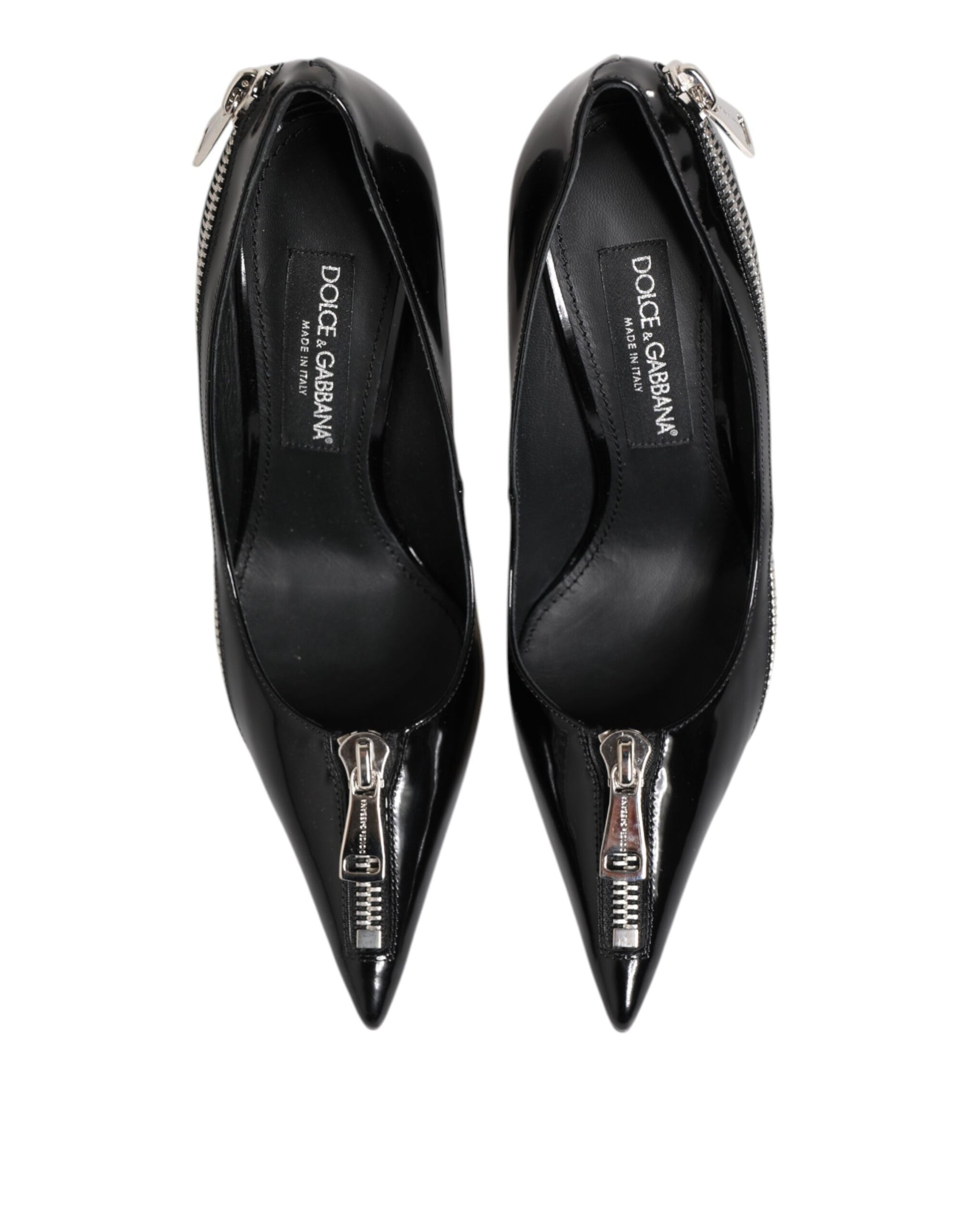 Dolce & Gabbana Black Patent Leather Zipper Heels Pumps