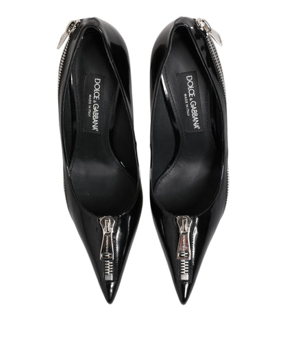 Dolce & Gabbana Black Patent Leather Zipper Heels Pumps