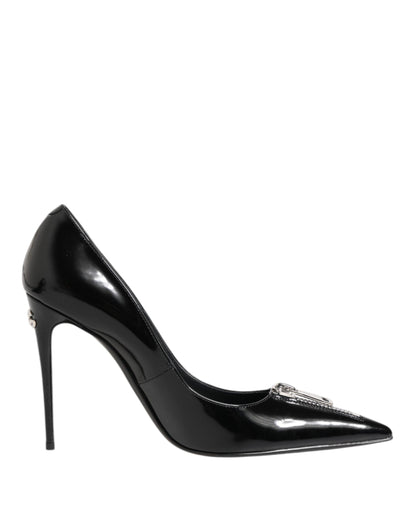 Dolce & Gabbana Black Patent Leather Zipper Heels Pumps