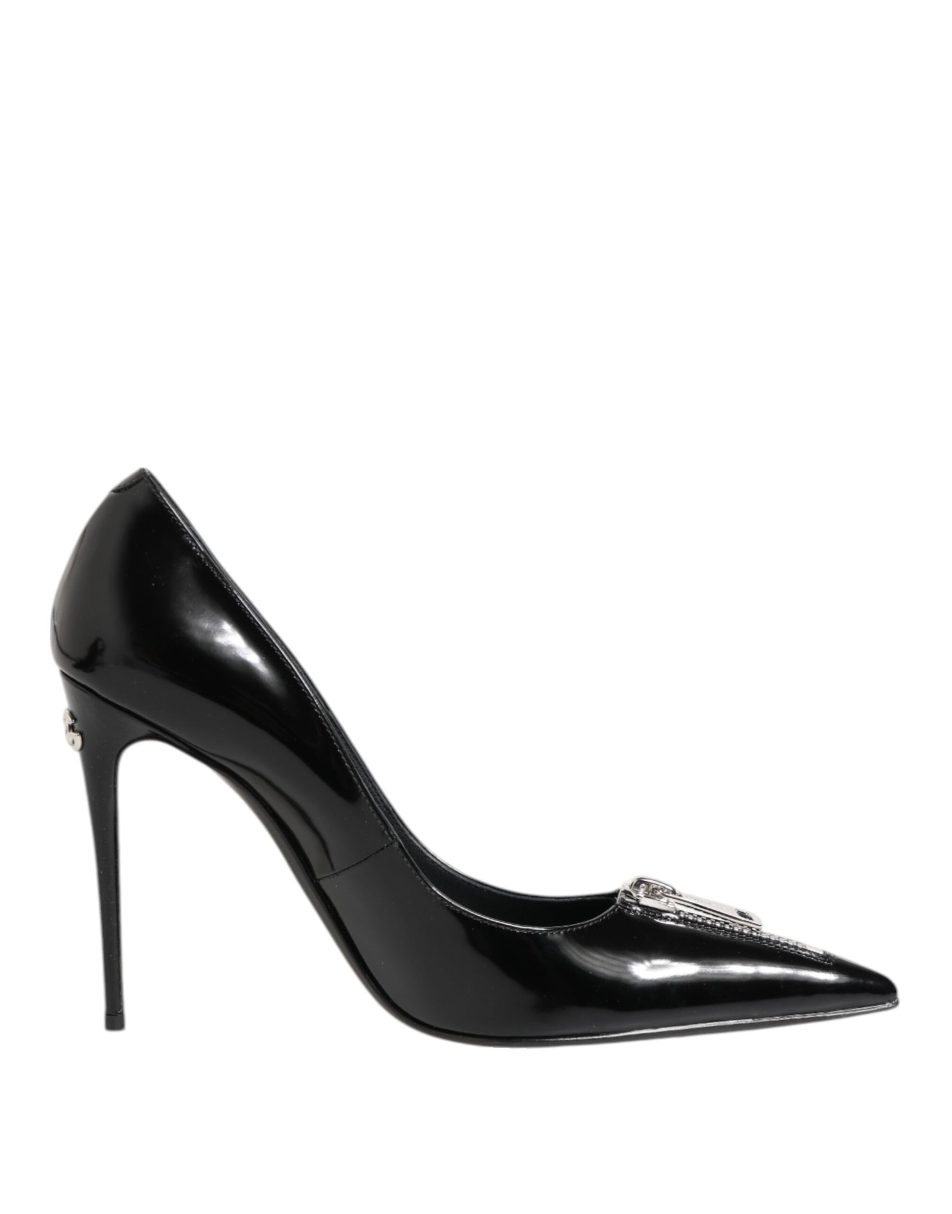 Dolce & Gabbana Black Patent Leather Zipper Heels Pumps