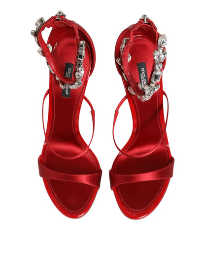 Dolce & Gabbana Red Satin Crystals Keira Sandals