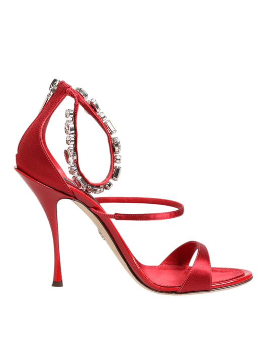Dolce & Gabbana Red Satin Crystals Keira Sandals