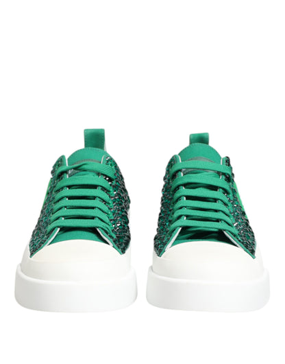 Dolce & Gabbana Green Portofino Crystal DG Logo Sneakers