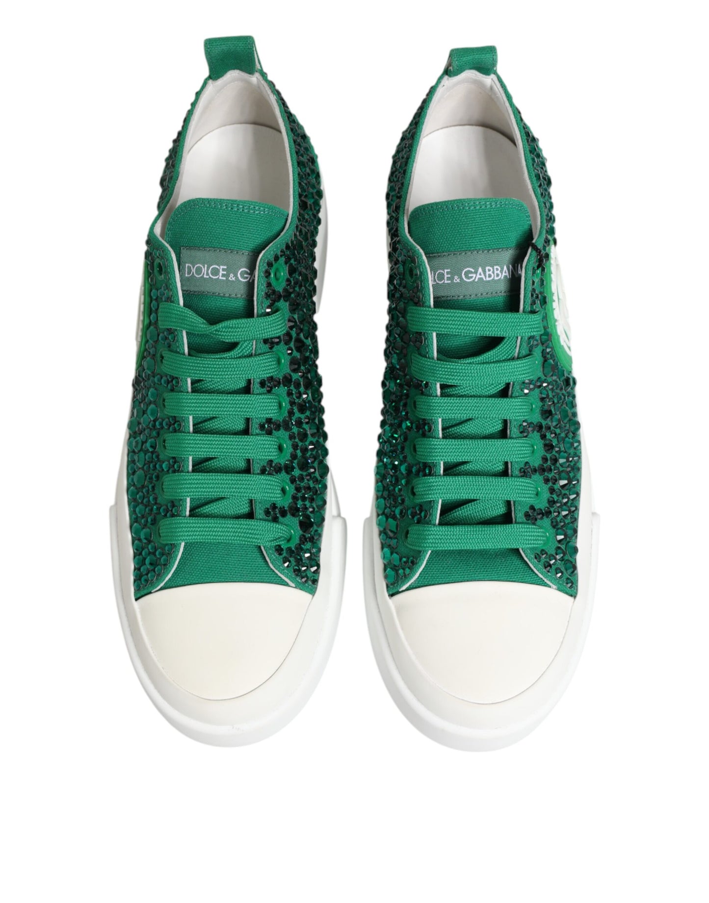 Dolce & Gabbana Green Portofino Crystal DG Logo Sneakers