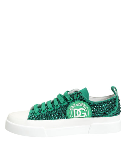 Dolce & Gabbana Green Portofino Crystal DG Logo Sneakers