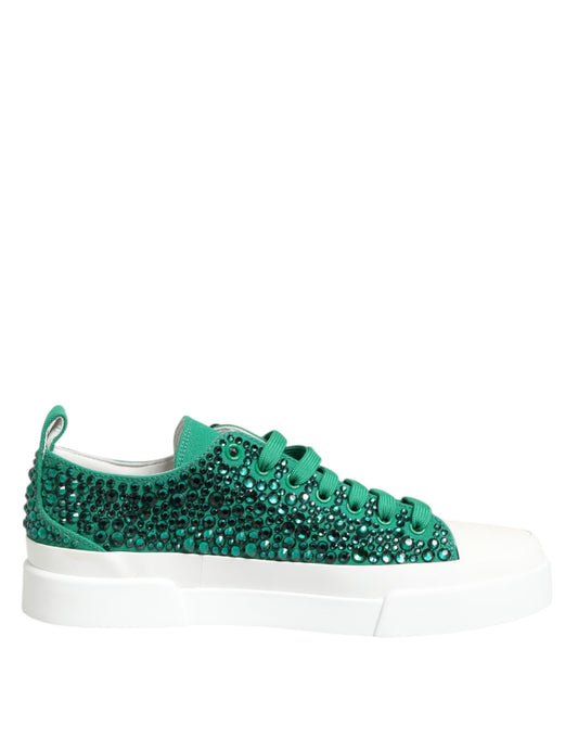 Dolce & Gabbana Green Portofino Crystal DG Logo Sneakers