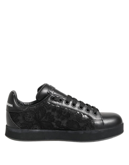 Dolce & Gabbana Black Floral Lace Low Top Sneakers