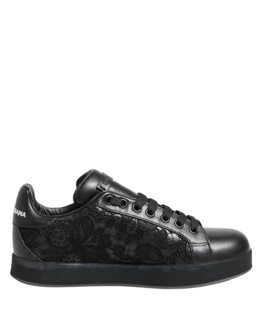 Dolce & Gabbana Black Floral Lace Low Top Sneakers