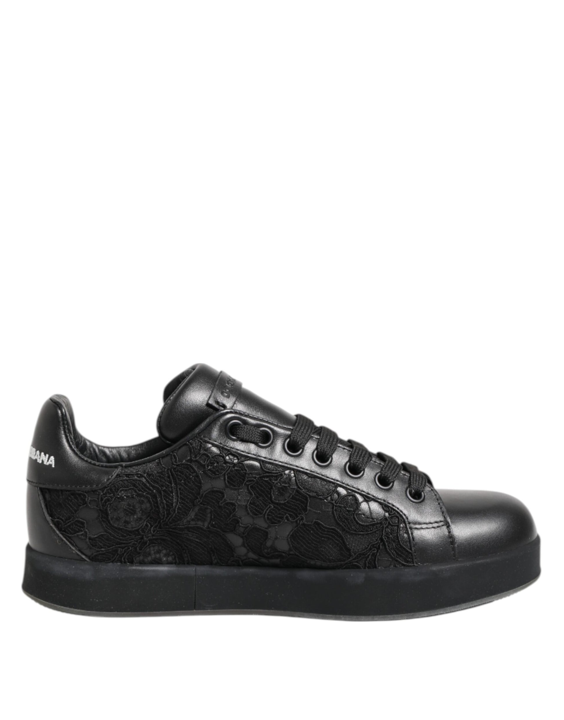 Dolce & Gabbana Black Floral Lace Low Top Sneakers