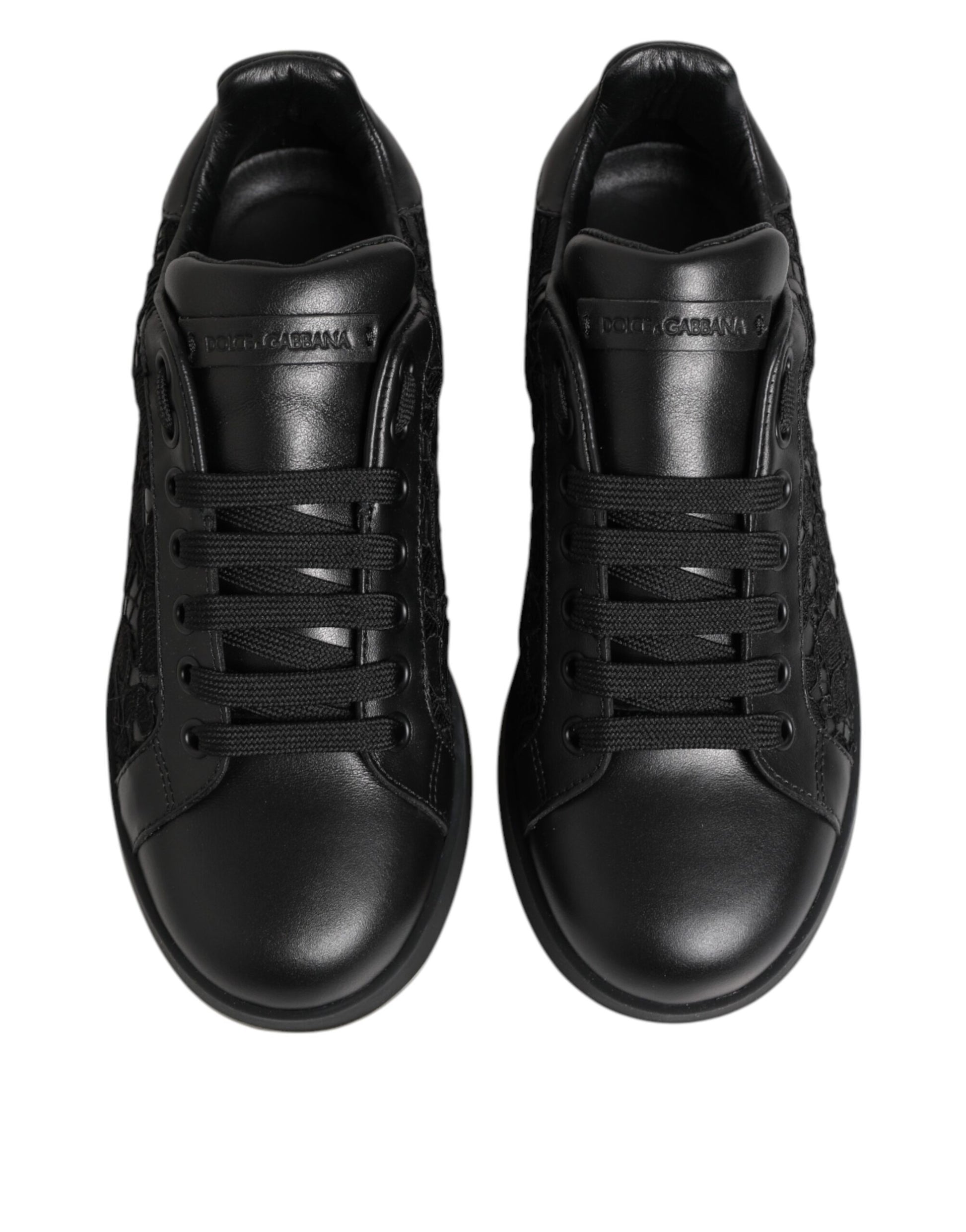 Dolce & Gabbana Black Floral Lace Low Top Sneakers