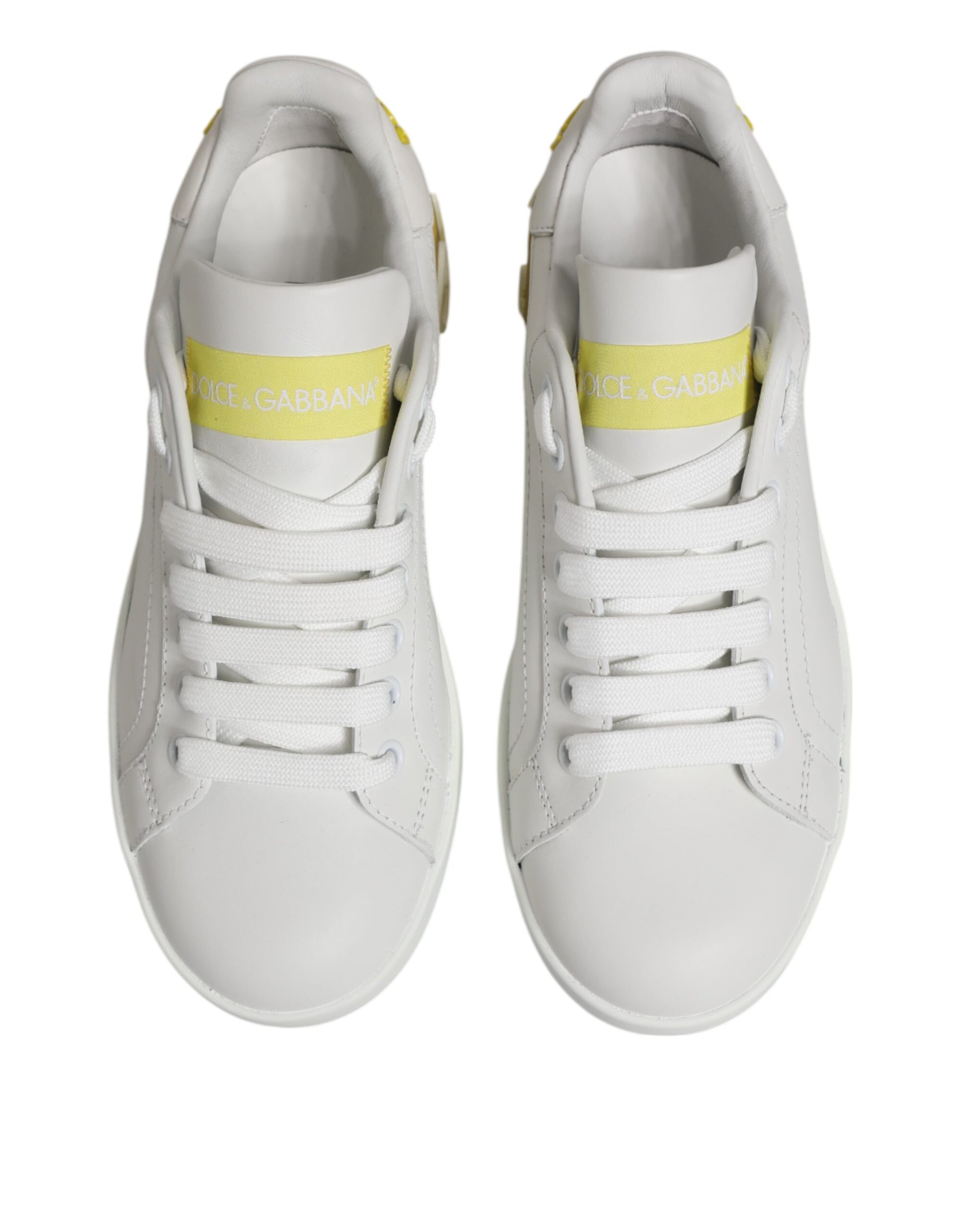 Dolce & Gabbana White Yellow Leather Low Top Sneakers