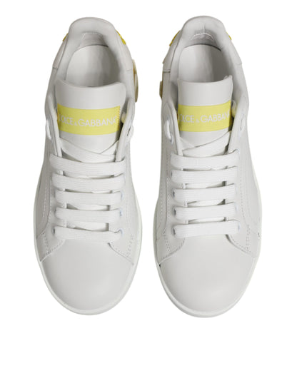 Dolce & Gabbana White Yellow Leather Low Top Sneakers