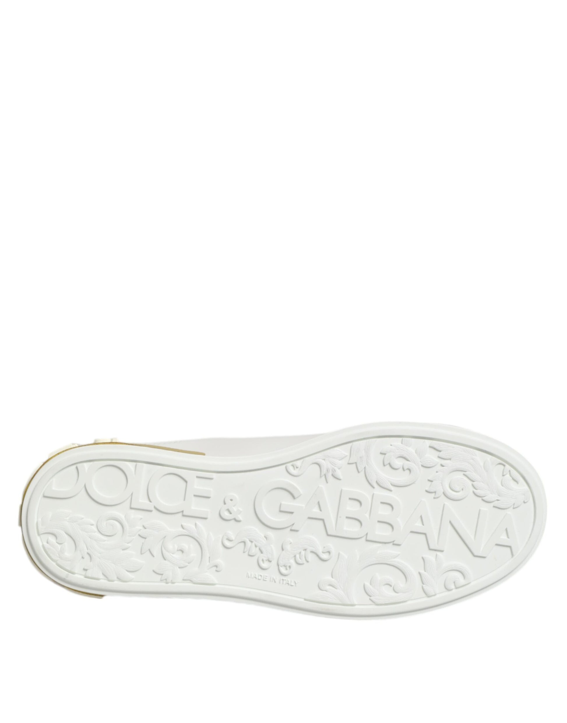 Dolce & Gabbana White Yellow Leather Low Top Sneakers