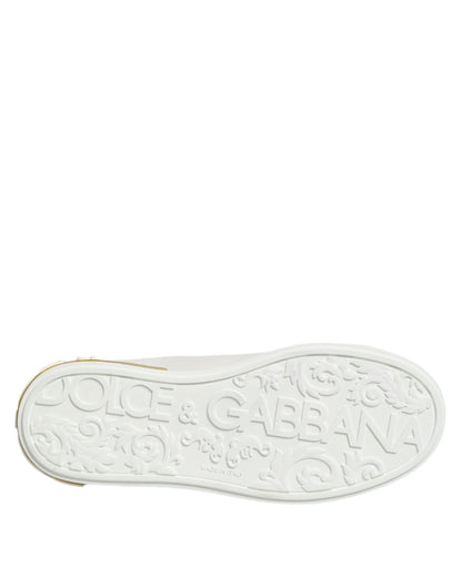 Dolce & Gabbana White Yellow Leather Low Top Sneakers