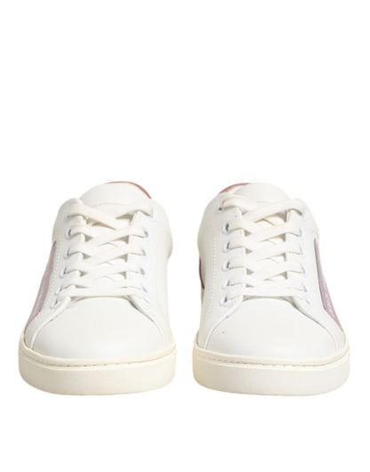 Dolce & Gabbana White Pink Leather Low Top Sneakers